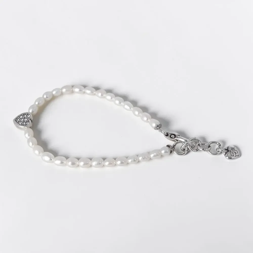 Brighton Meridian Zenith Heart Pearl Bracelet Silver Plated 7-8" Adjustable - Picture 4 of 6